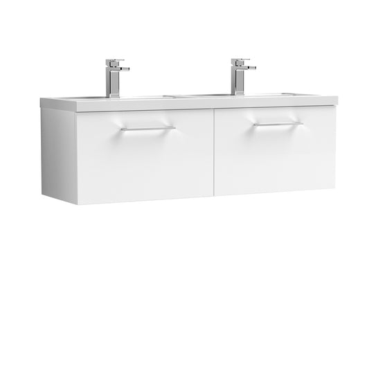  Nuie Arno 1200mm Wall Hung 2 Drawer Vanity & Double Basin - Gloss White