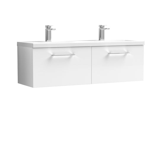  Nuie Arno 1200mm Wall Hung 2 Drawer Vanity & Double Basin - Gloss White