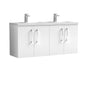 Nuie Arno 1200mm Wall Hung 4 Door Vanity & Double Basin - Gloss White