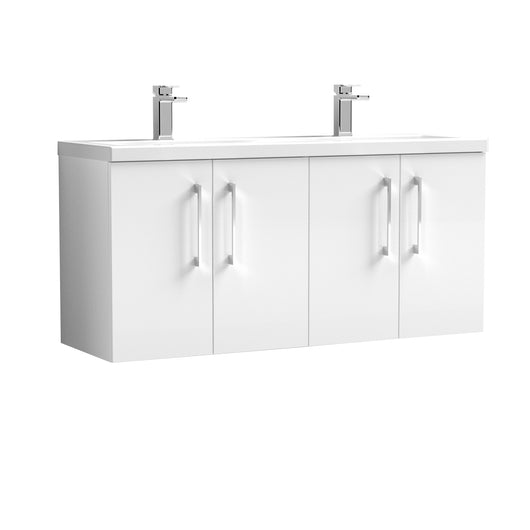  Nuie Arno 1200mm Wall Hung 4 Door Vanity & Double Basin - Gloss White