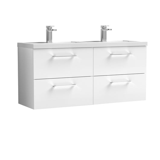  Nuie Arno 1200mm Wall Hung 4 Drawer Vanity & Double Basin - Gloss White