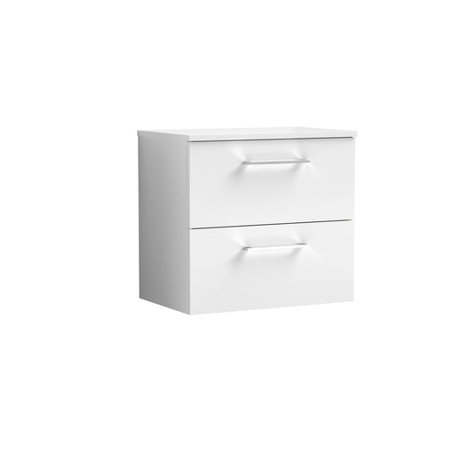  Nuie Arno 600mm Wall Hung 2 Drawer Vanity & Worktop - Gloss White