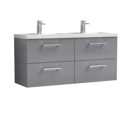  Nuie Arno 1200mm Wall Hung 4 Drawer Vanity & Double Basin - Cloud Grey