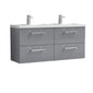 Nuie Arno 1200mm Wall Hung 4 Drawer Vanity & Double Basin - Cloud Grey