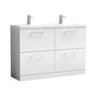 Nuie Arno 1200mm Floor Standing 4-Drawer Vanity & Double Ceramic Basin - Gloss White