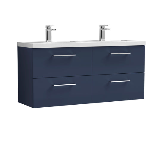  Nuie Arno 1200mm Wall Hung 4 Drawer Vanity & Double Basin - Electric Blue