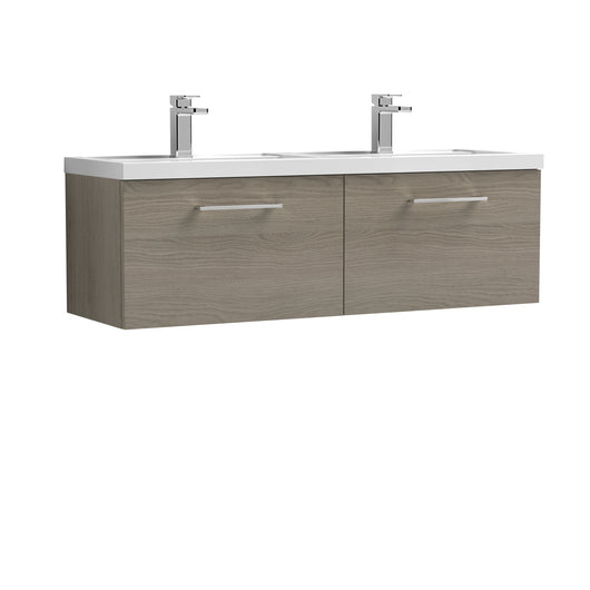  Nuie Arno 1200mm Wall Hung 2 Drawer Vanity & Double Basin - Solace Oak