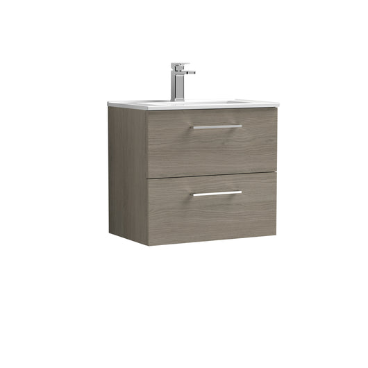  Nuie Arno 600mm Wall Hung 2 Drawer Vanity & Basin 2 - Solace Oak