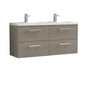 Nuie Arno 1200mm Wall Hung 4 Drawer Vanity & Double Basin - Solace Oak