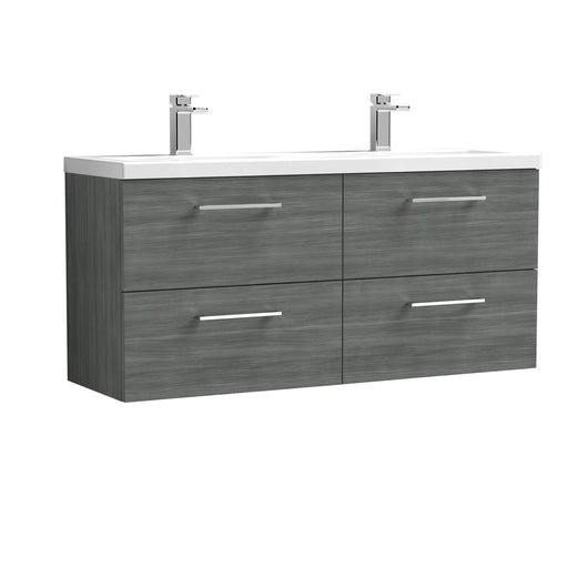  Nuie Arno 1200mm Wall Hung 4 Drawer Vanity & Double Basin - Anthracite