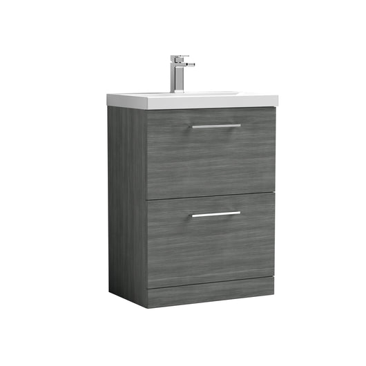  Nuie Arno 600mm Floor Standing 2 Drawer Vanity & Basin 1 - Anthracite