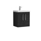 Nuie Arno 500mm Wall Hung 2 Door Vanity & Mid Edge Basin 1 - Charcoal Black