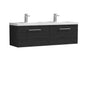 Nuie Arno 1200mm Wall Hung 2 Drawer Vanity & Double Basin - Charcoal Black