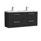 Nuie Arno 1200mm Wall Hung 4-Drawer Vanity & Double Basin - Charcoal Black