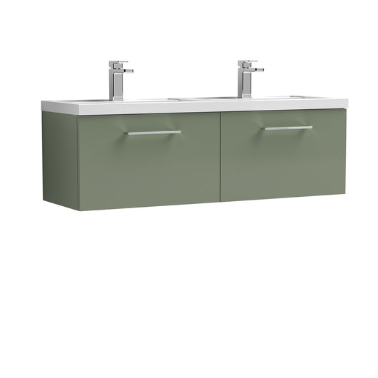  Nuie Arno 1200mm Wall Hung 2 Drawer Vanity & Double Basin - Satin Green