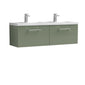 Nuie Arno 1200mm Wall Hung 2 Drawer Vanity & Double Basin - Satin Green