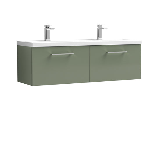  Nuie Arno 1200mm Wall Hung 2-Drawer Vanity & Double Basin - Satin Green