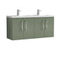 Nuie Arno 1200mm Wall Hung 4-Door Vanity & Double Basin 1 - Satin Green