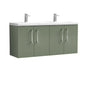 Nuie Arno 1200mm Wall Hung 4 Door Vanity & Double Basin - Satin Green