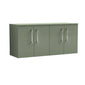 Nuie Arno 1200mm Wall Hung 4-Door Vanity & Worktop - Satin Green