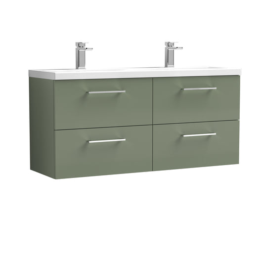  Nuie Arno 1200mm Wall Hung 4 Drawer Vanity & Double Basin - Satin Green