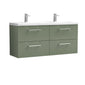 Nuie Arno 1200mm Wall Hung 4 Drawer Vanity & Double Basin - Satin Green