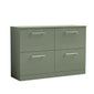 Nuie Arno 1200mm Floor Standing 4-Drawer Vanity & Worktop - Satin Green - welovecouk
