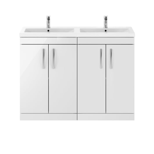  Nuie Athena 1200mm Floor Standing Cabinet With Double Ceramic Basin - Gloss White - ATH027F