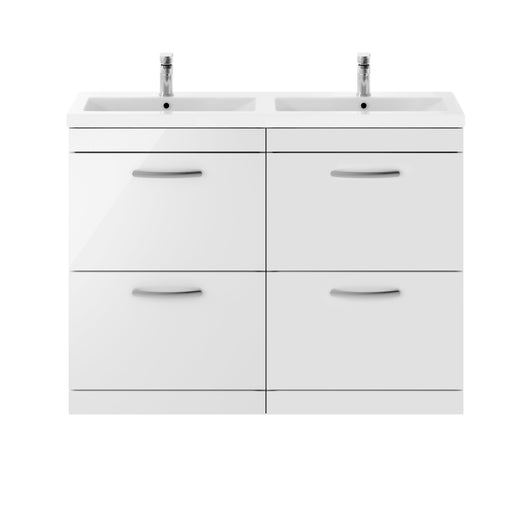  Nuie Athena 1200mm Floor Standing Cabinet With Double Ceramic Basin - Gloss White - ATH034F