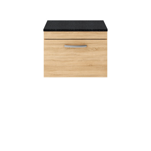  Nuie Athena 600mm Wall Hung Vanity With Sparkling Black Worktop - Natural Oak - ATH038LSB