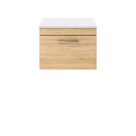  Nuie Athena 600mm Wall Hung Vanity With Sparkling White Worktop - Natural Oak - ATH038LSW