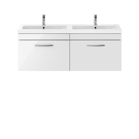  Nuie Athena 1200mm Wall Hung Cabinet With Double Ceramic Basin - Gloss White - ATH041F