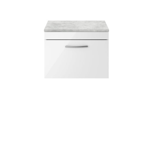  Nuie Athena 600mm Wall Hung Vanity With Grey Worktop - Gloss White - ATH041LBG