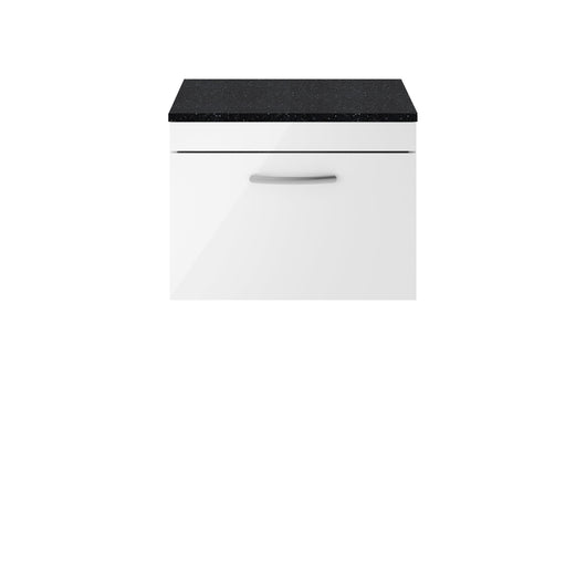  Nuie Athena 600mm Wall Hung Vanity With Sparkling Black Worktop - Gloss White - ATH041LSB