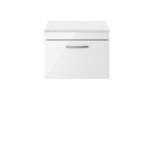  Nuie Athena 600mm Wall Hung Vanity With Sparkling White Worktop - Gloss White - ATH041LSW
