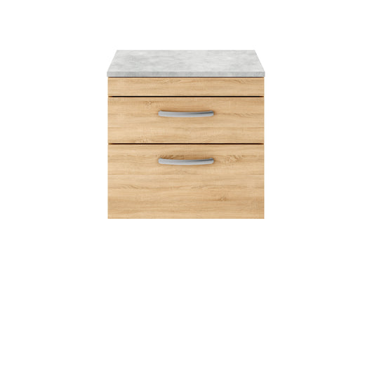  Nuie Athena 600mm Wall Hung Vanity With Grey Worktop - Natural Oak - ATH045LBG
