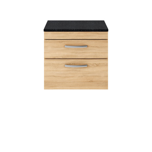  Nuie Athena 600mm Wall Hung Vanity With Sparkling Black Worktop - Natural Oak - ATH045LSB