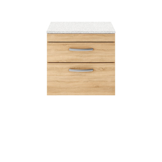  Nuie Athena 600mm Wall Hung Vanity With Sparkling White Worktop - Natural Oak - ATH045LSW