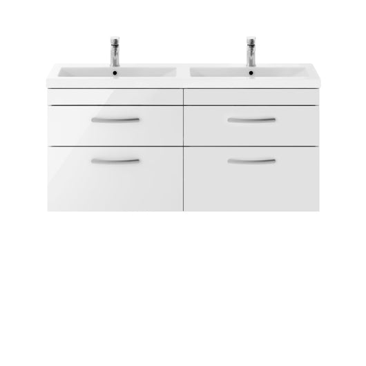  Nuie Athena 1200mm Wall Hung Cabinet With Double Ceramic Basin - Gloss White - ATH048F