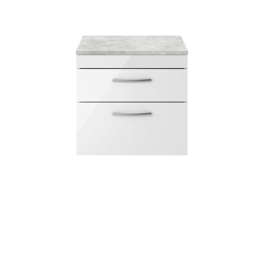  Nuie Athena 600mm Wall Hung Vanity With Grey Worktop - Gloss White - ATH048LBG
