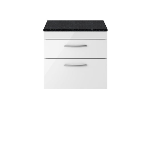  Nuie Athena 600mm Wall Hung Vanity With Sparkling Black Worktop - Gloss White - ATH048LSB