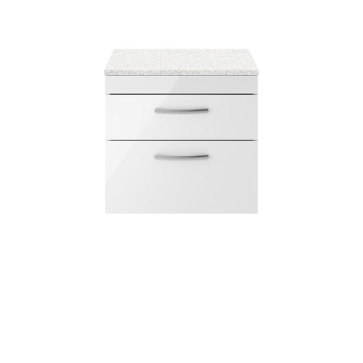  Nuie Athena 600mm Wall Hung Vanity With Sparkling White Worktop - Gloss White - ATH048LSW