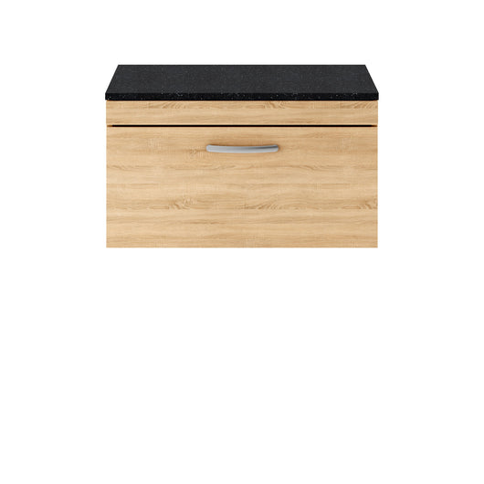  Nuie Athena 800mm Wall Hung Vanity With Sparkling Black Worktop - Natural Oak - ATH059LSB