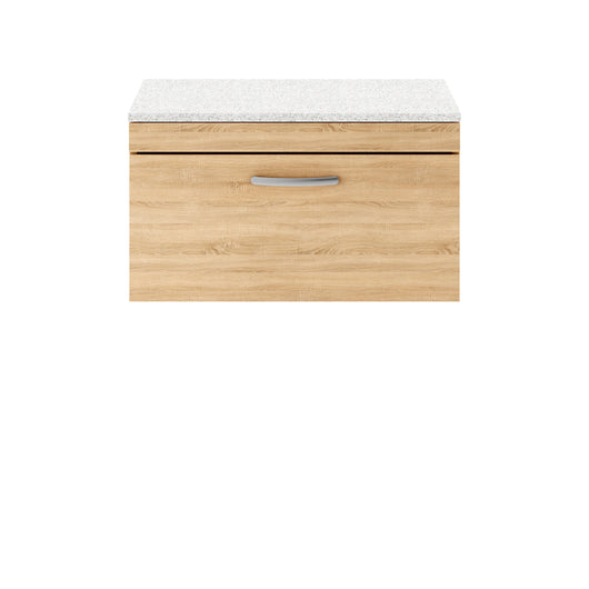  Nuie Athena 800mm Wall Hung Vanity With Sparkling White Worktop - Natural Oak - ATH059LSW