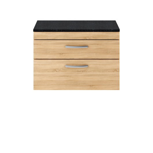  Nuie Athena 800mm Wall Hung Vanity With Sparkling Black Worktop - Natural Oak - ATH066LSB