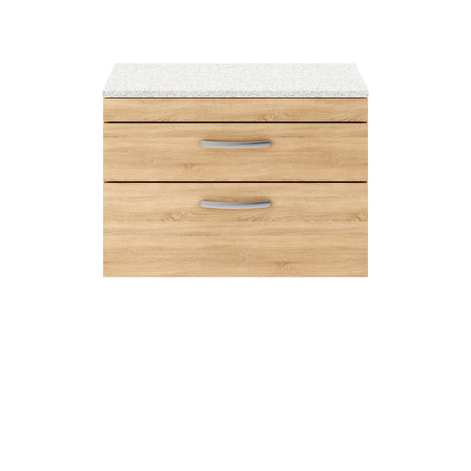  Nuie Athena 800mm Wall Hung Vanity With Sparkling White Worktop - Natural Oak - ATH066LSW