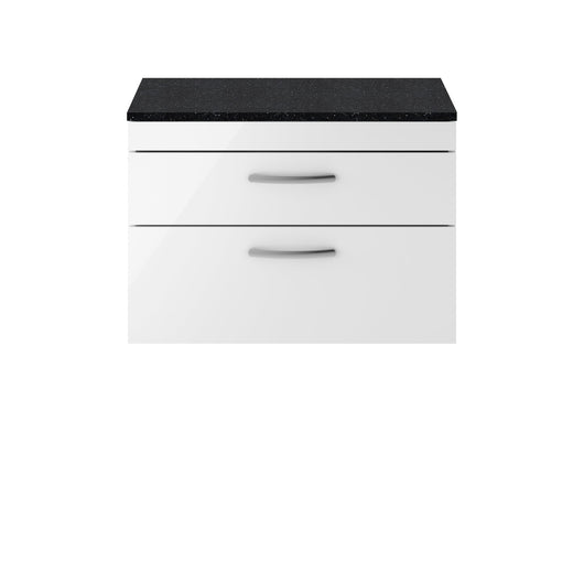  Nuie Athena 800mm Wall Hung Vanity With Sparkling Black Worktop - Gloss White - ATH069LSB