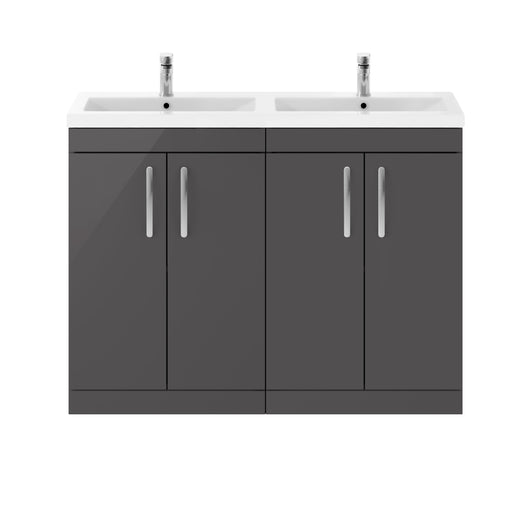  Nuie Athena 1200mm Floor Standing Cabinet With Double Ceramic Basin - Gloss Grey - ATH075F