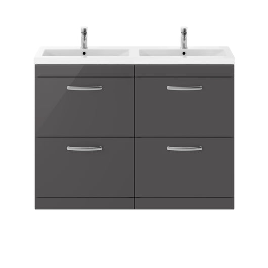  Nuie Athena 1200mm Floor Standing Cabinet With Double Ceramic Basin - Gloss Grey - ATH076F