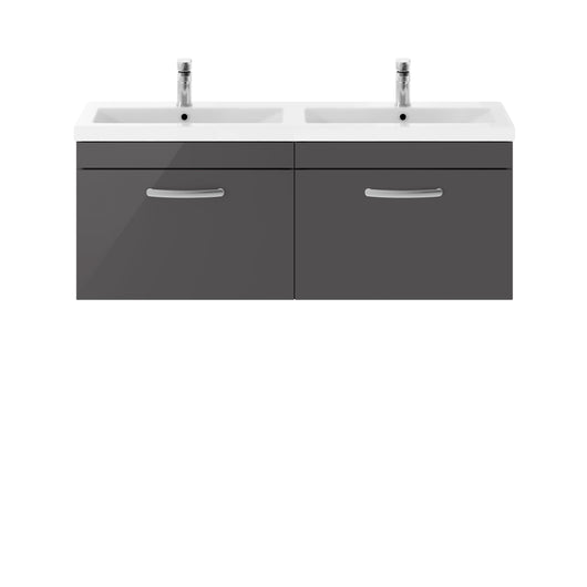  Nuie Athena 1200mm Wall Hung Cabinet With Double Ceramic Basin - Gloss Grey - ATH077F